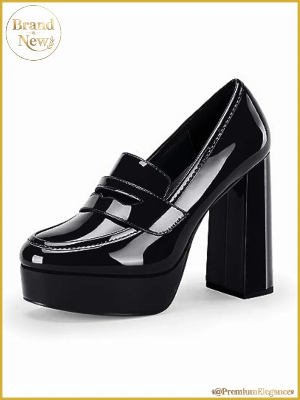 Platform Heels Penny Loafers Chunky High Heel Patent Leather Work Pumps